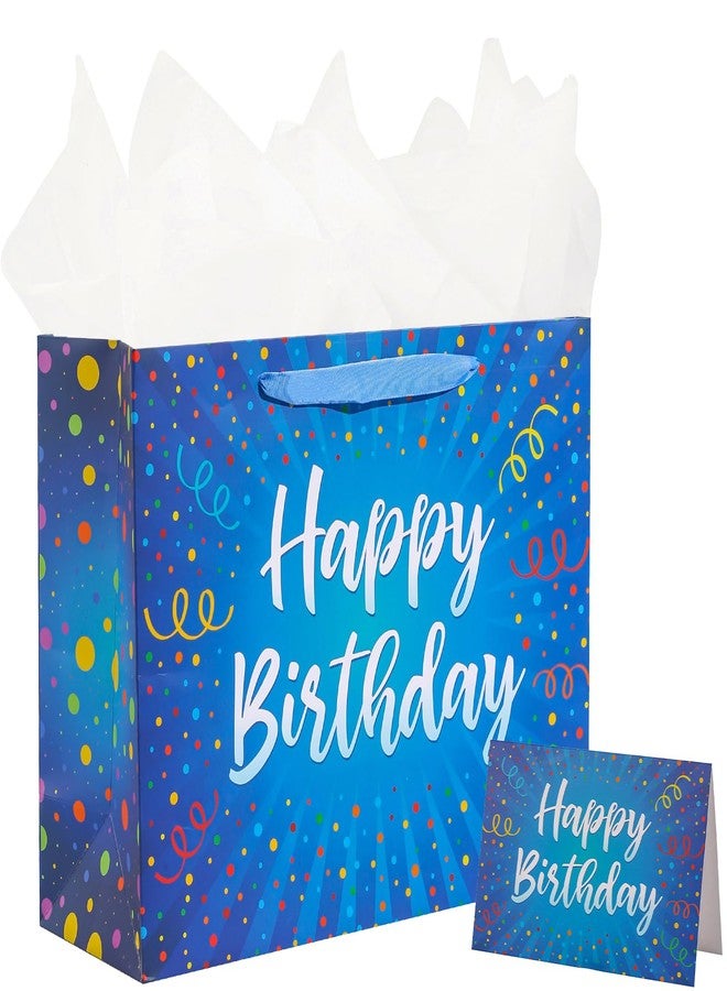 BULKYTREE 13" Large Happy Birthday Gift Bag with Card and Tissue Papers for Women Men Boys Girls Colorful Design with Handles - Image 1