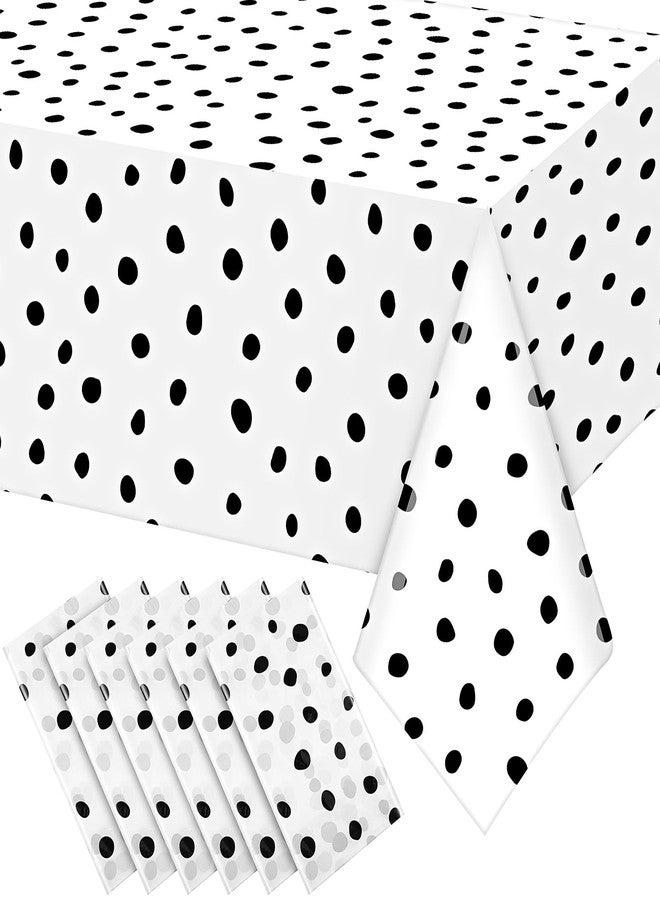 Mindsoft 6 Pcs Polka Dot Tablecloth Disposable Plastic Table Cover for Rectangle Table Picnic Wedding Birthday Dalmatian Party Supplies 54 x 108 Inch(Black Polka Dots) - Image 1