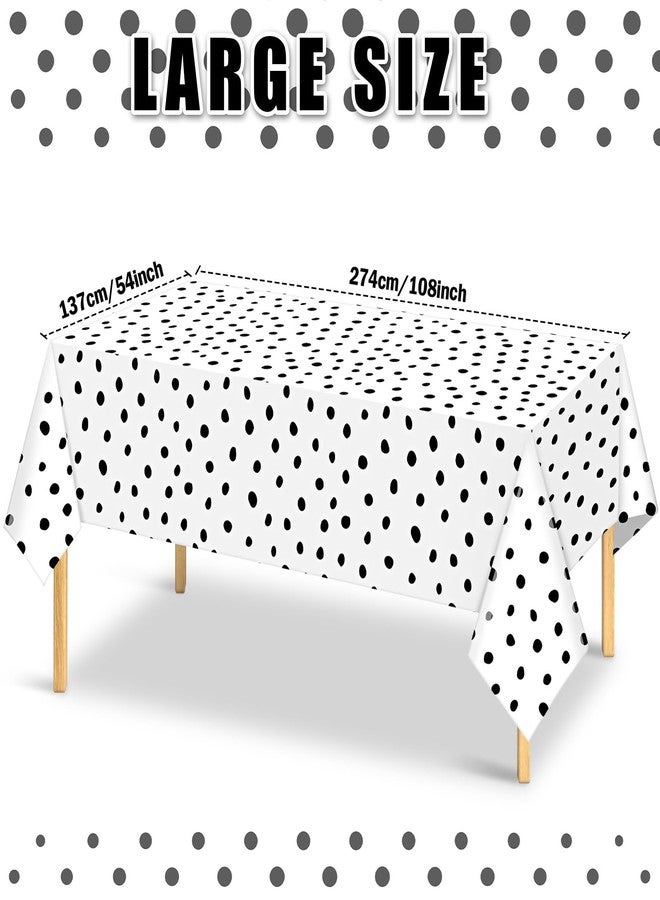 Mindsoft 6 Pcs Polka Dot Tablecloth Disposable Plastic Table Cover for Rectangle Table Picnic Wedding Birthday Dalmatian Party Supplies 54 x 108 Inch(Black Polka Dots) - Image 3