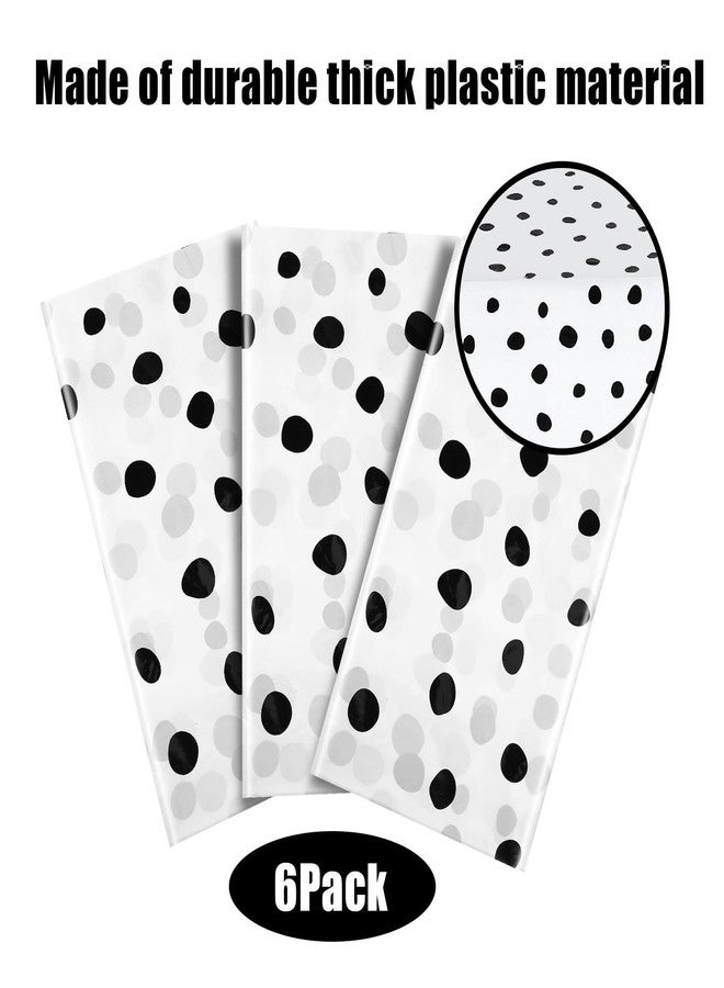 Mindsoft 6 Pcs Polka Dot Tablecloth Disposable Plastic Table Cover for Rectangle Table Picnic Wedding Birthday Dalmatian Party Supplies 54 x 108 Inch(Black Polka Dots) - Image 2