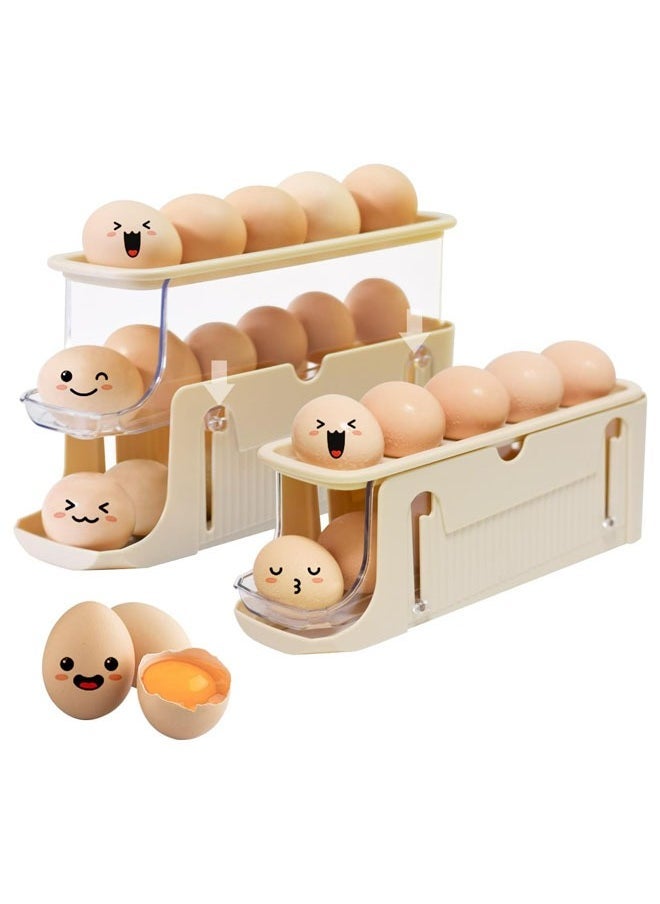Hihonor Egg Holder for Fridge, 3 Adjustable Layers Automatically Rolling Egg Organizer for Refrigerator, Space Saving Eggs Dispenser, Stackable Egg Container, Yellow, Pack of 1  - Image 1