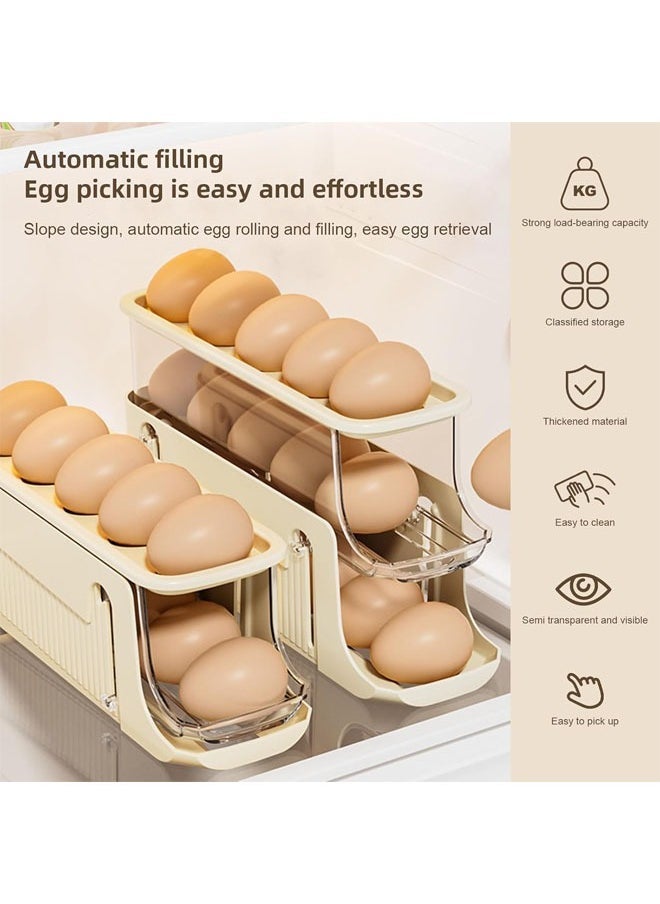 Hihonor Egg Holder for Fridge, 3 Adjustable Layers Automatically Rolling Egg Organizer for Refrigerator, Space Saving Eggs Dispenser, Stackable Egg Container, Yellow, Pack of 1  - Image 2