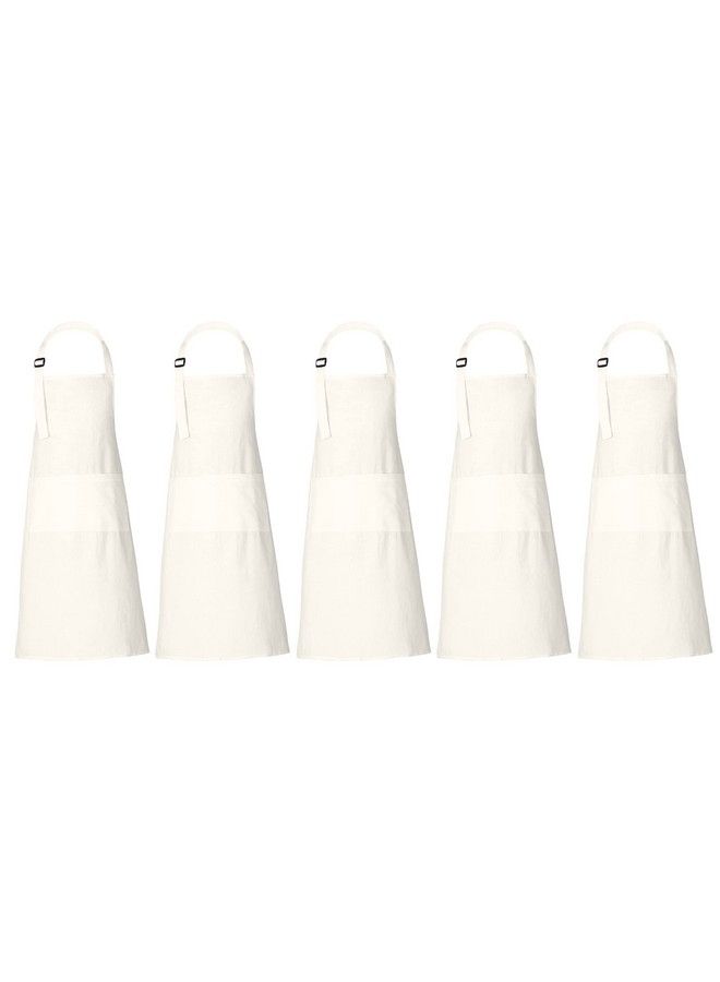 RAJRANG BRINGING RAJASTHAN TO YOU Chef Apron For Women Men With Pockets Cotton Kitchen Cooking Full Length Plain Aprons Off White 35X27 Inches Pack Of 5  - Image 1