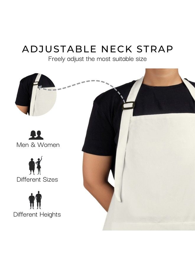 RAJRANG BRINGING RAJASTHAN TO YOU Chef Apron For Women Men With Pockets Cotton Kitchen Cooking Full Length Plain Aprons Off White 35X27 Inches Pack Of 5  - Image 4