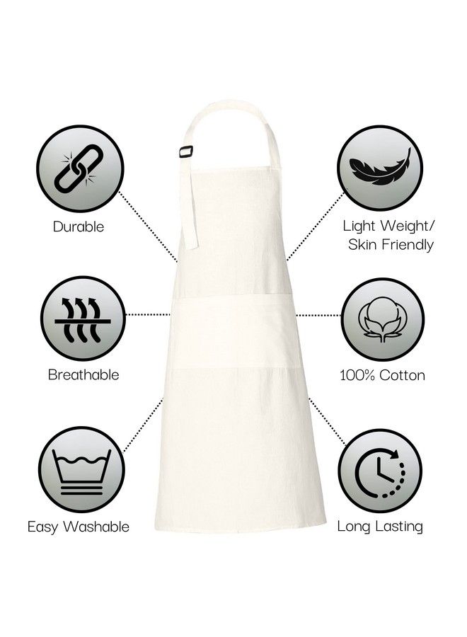 RAJRANG BRINGING RAJASTHAN TO YOU Chef Apron For Women Men With Pockets Cotton Kitchen Cooking Full Length Plain Aprons Off White 35X27 Inches Pack Of 5  - Image 3