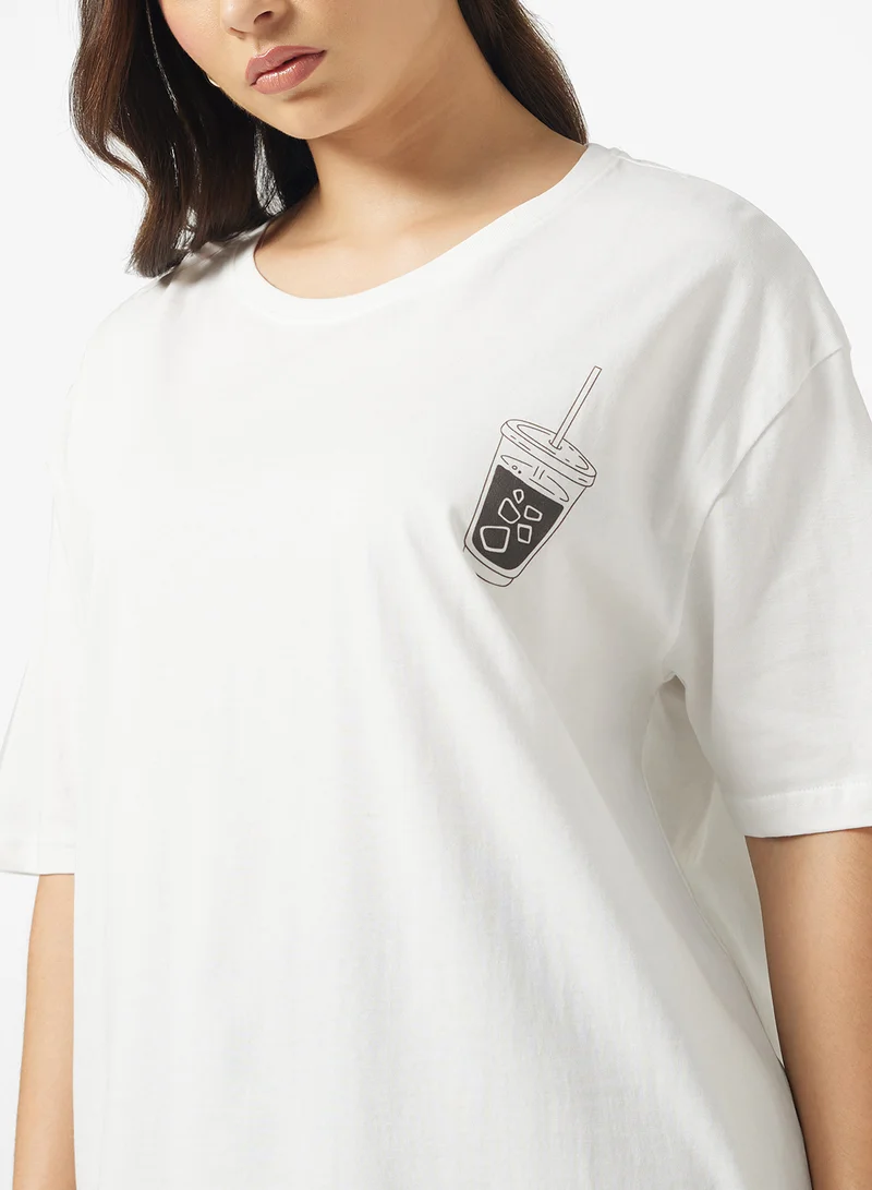 Ginger Crew Neck Coffee Graphic T-Shirt
