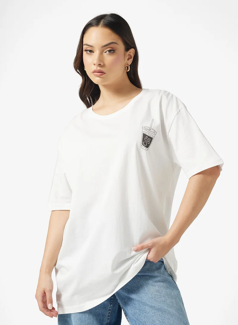 Ginger Crew Neck Coffee Graphic T-Shirt