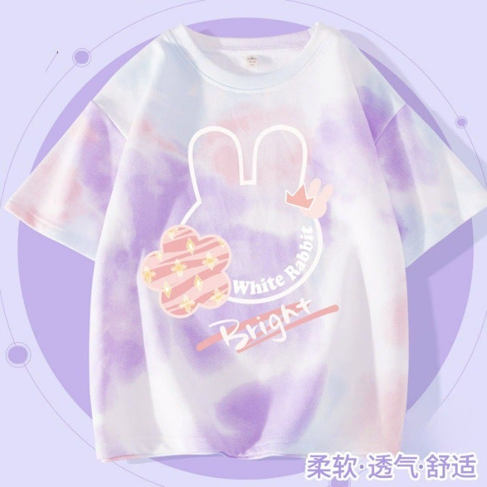 2026 New Style Girls' Short-Sleeved Ice Silk T-Shirt, Summer Children'S Trendy Tie-Dye Summer Wear, Korean Style Loose T-Shirt For Older Children - Image 4