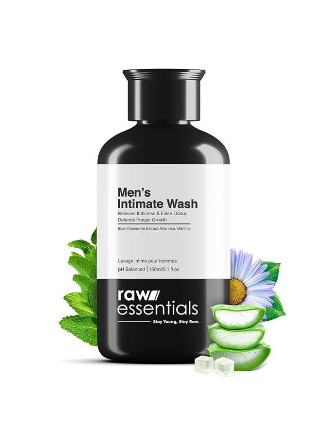Raw Essentials Intimate Wash for Men 150 ml, Relieves Itchiness & Odour, Prevents Fungal Growth, Brightens Groin Area, pH Balanced, Sulphate Free, Paraben Free - Image 1