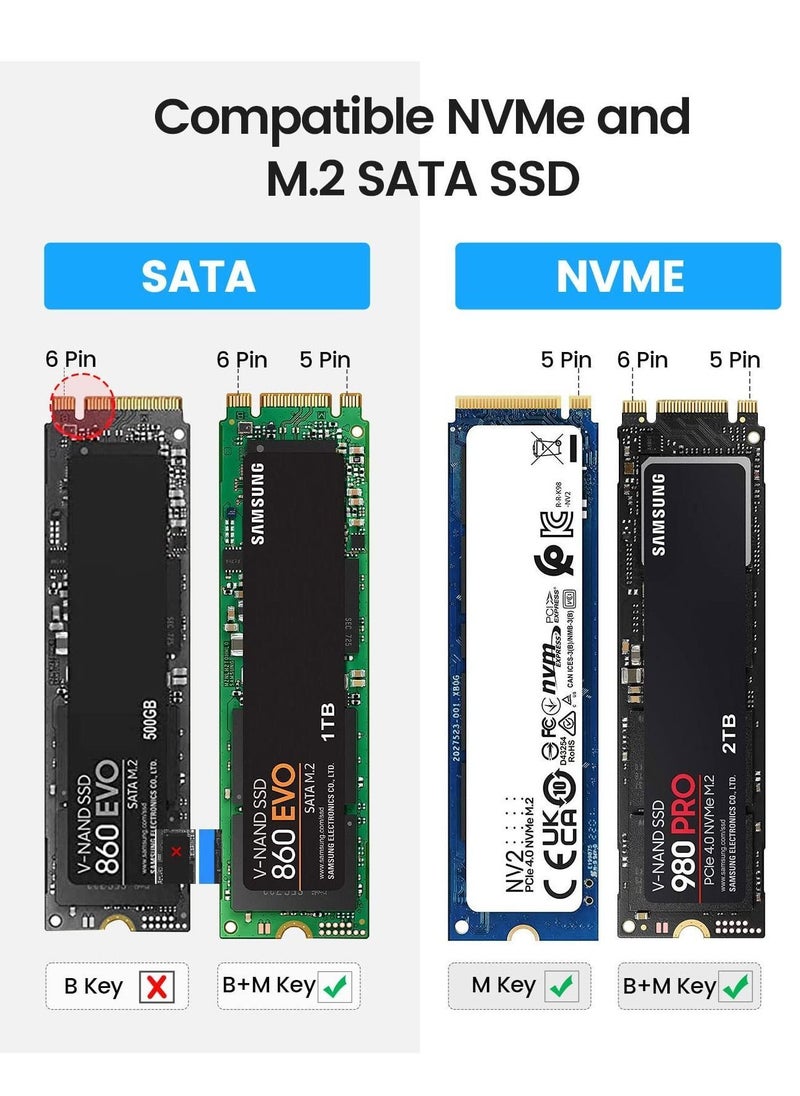 Y&D - M2 NVMe SATA SSD Enclosure Adapter Tool Free, USB C 3.2 Gen 2 10Gbps NVME, 5Gbps NGFF PCIe M Key or B 2230 2242 2260 2280, Aluminum External Reader Support UASP Trim PWDM2 - Image 1