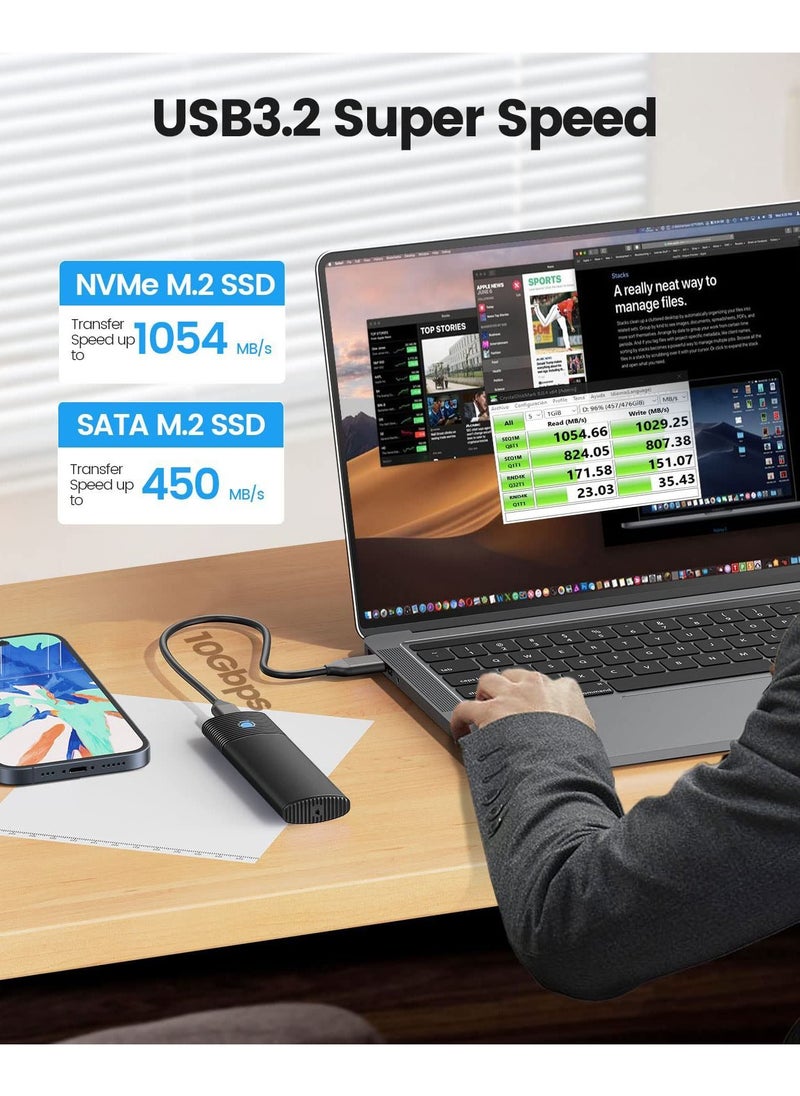 Y&D - M2 NVMe SATA SSD Enclosure Adapter Tool Free, USB C 3.2 Gen 2 10Gbps NVME, 5Gbps NGFF PCIe M Key or B 2230 2242 2260 2280, Aluminum External Reader Support UASP Trim PWDM2 - Image 1