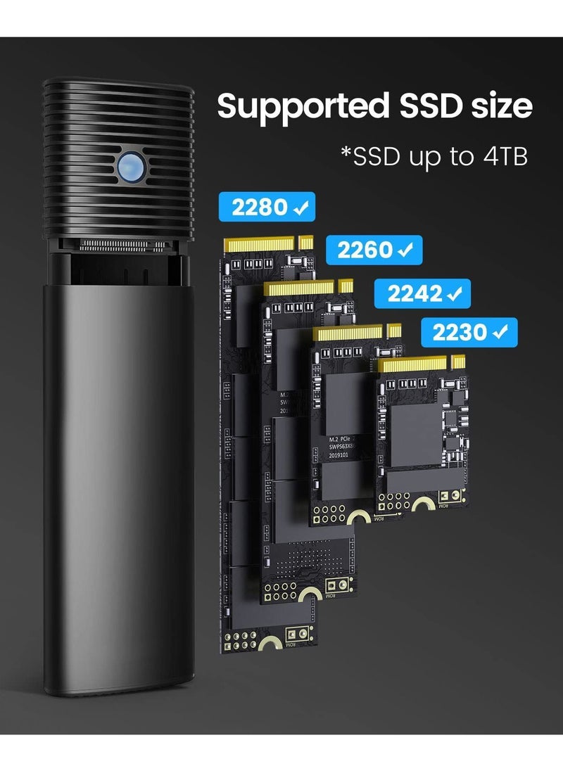 Y&D - M2 NVMe SATA SSD Enclosure Adapter Tool Free, USB C 3.2 Gen 2 10Gbps NVME, 5Gbps NGFF PCIe M Key or B 2230 2242 2260 2280, Aluminum External Reader Support UASP Trim PWDM2 - Image 1