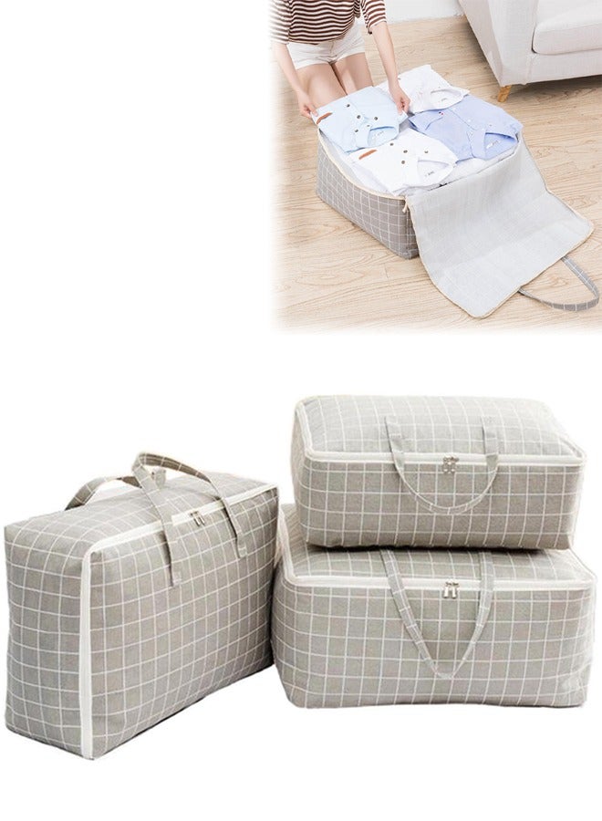 DUNISO 3PCS Moving Storage Bag with Zipper,Strong Storage Laundry Bags Extra Large Storage Bag Large Capacity Multipurpose Clothes Organizing Storage Bag with Strong Handles for Organizing Bedroom, Closet, Clothing, Comforter, Sweater, Organization and Storage with Zip and Handle grey (55*30*20cm)  - Image 1