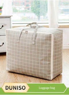 3pcs Moving Storage Bag with Zipper,Extra Large Storage Bag with check pattern for Moving,Large Capacity Multipurpose Clothes Organizing Storage Bag with Strong Handles for Organizing Bedroom, Closet, Clothing, Comforter, Sweater, Organization and Storage with Zip and Handle grey (55*30*20cm)