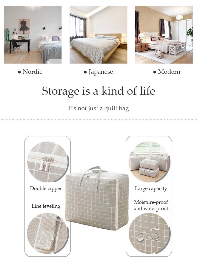 DUNISO - 3pcs Moving Storage Bag with Zipper,Extra Large Storage Bag with check pattern for Moving,Large Capacity Multipurpose Clothes Organizing Storage Bag with Strong Handles for Organizing Bedroom, Closet, Clothing, Comforter, Sweater, Organization and Storage with Zip and Handle grey (55*30*20cm) - Image 1