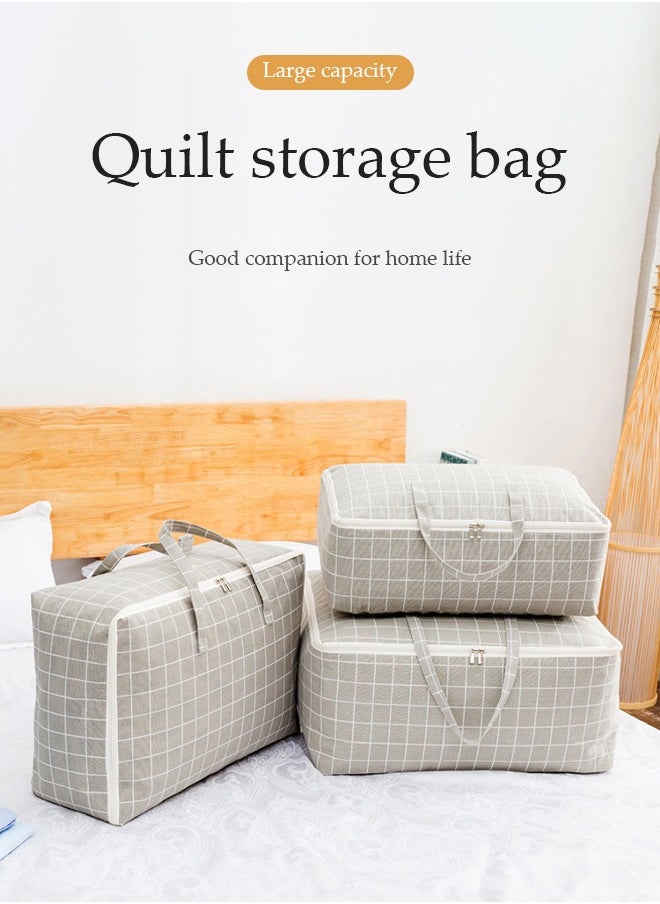 DUNISO - 3pcs Moving Storage Bag with Zipper,Extra Large Storage Bag with check pattern for Moving,Large Capacity Multipurpose Clothes Organizing Storage Bag with Strong Handles for Organizing Bedroom, Closet, Clothing, Comforter, Sweater, Organization and Storage with Zip and Handle grey (55*30*20cm) - Image 1