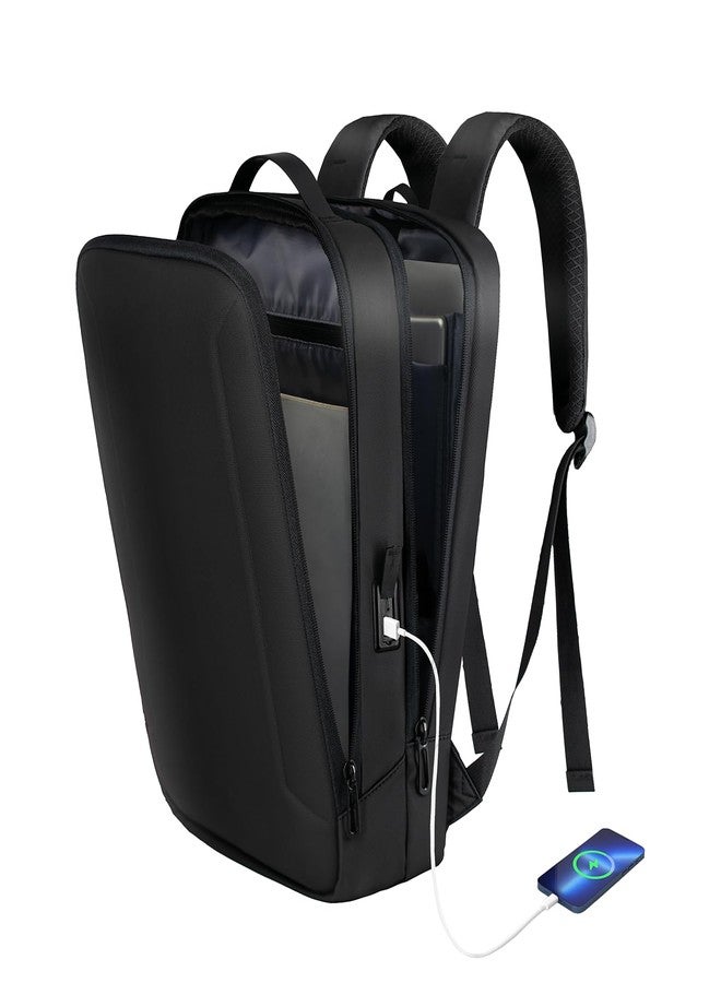 MANETTA Slim Laptop Backpack for Men, Business Backpack with Charging Port, Tech Backpack for 15.6 inch Laptop for Work (black semi-hard shell) - Image 1
