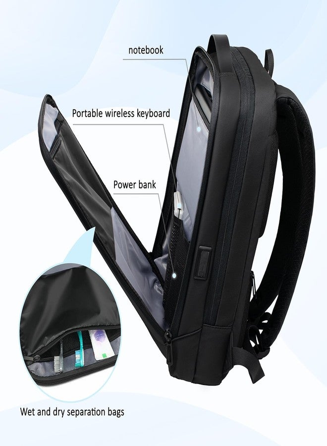 MANETTA Slim Laptop Backpack for Men, Business Backpack with Charging Port, Tech Backpack for 15.6 inch Laptop for Work (black semi-hard shell) - Image 5