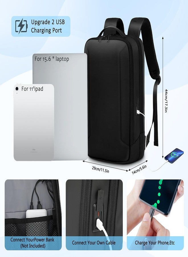 MANETTA Slim Laptop Backpack for Men, Business Backpack with Charging Port, Tech Backpack for 15.6 inch Laptop for Work (black semi-hard shell) - Image 3