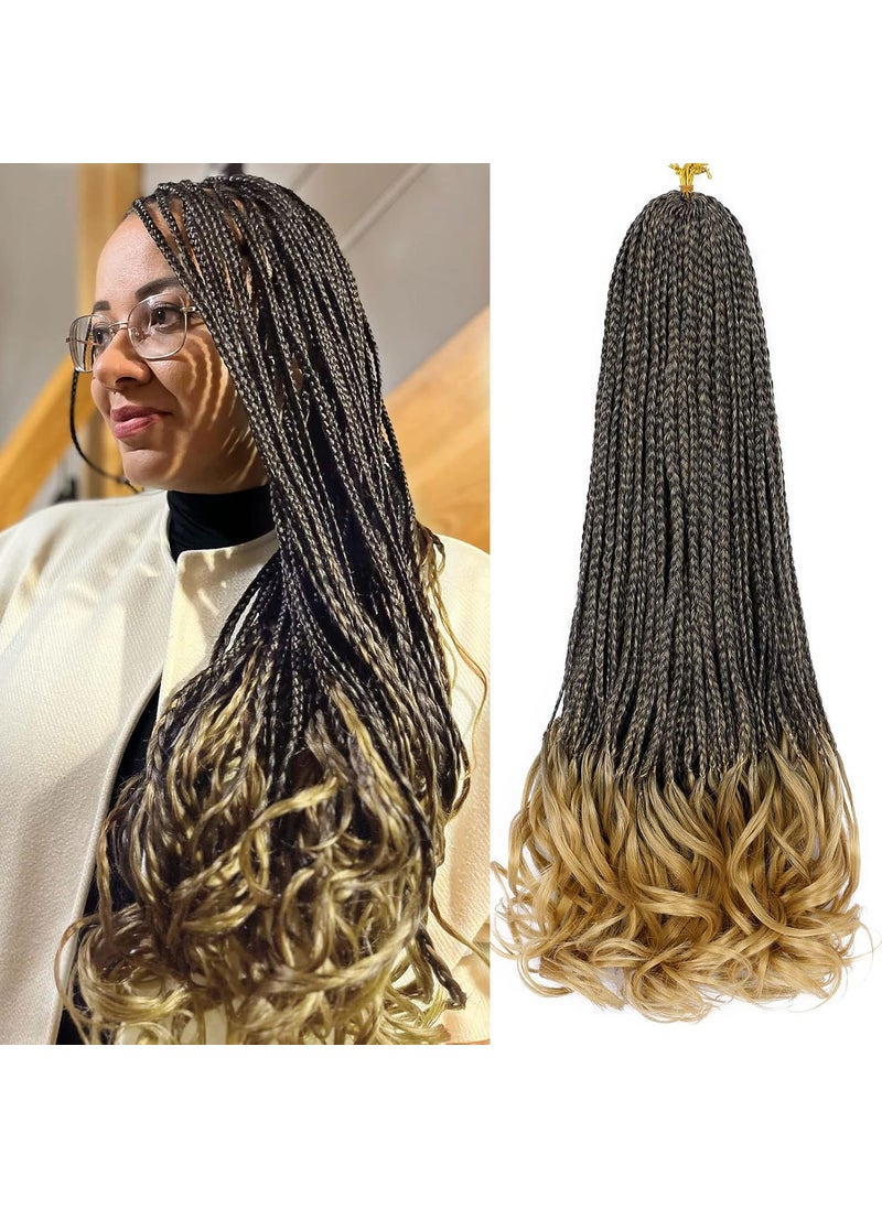 Dorsanee - French Curl Box Braids 6 Packs 22 Inch Goddess Box Braids Crochet Hair Pre Looped French Curly Braiding Hair Crochet Box Braids With Curly Wavy Ends Synthetic Hair Extensions (#1B/27) - Image 1