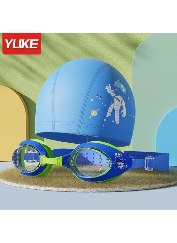Generic Kids Swim Goggles Clear Anti-Fog Waterproof Blue Goggles + Cloth Cap