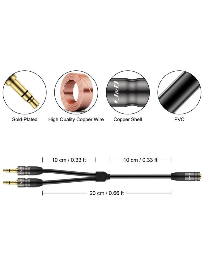 J&D 3.5 mm to 2X 3.5 mm Cable, Gold Plated Joint Copper Shell Heavy Duty 3.5mm 1/8 inch TRS Female to Dual 3.5 mm 1/8 inch TRS Male Y-Splitter Stereo Audio Adapter Cable, 0.65 Feet - Image 2