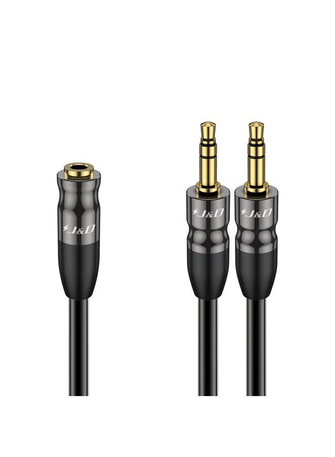J&D 3.5 mm to 2X 3.5 mm Cable, Gold Plated Joint Copper Shell Heavy Duty 3.5mm 1/8 inch TRS Female to Dual 3.5 mm 1/8 inch TRS Male Y-Splitter Stereo Audio Adapter Cable, 0.65 Feet - Image 1