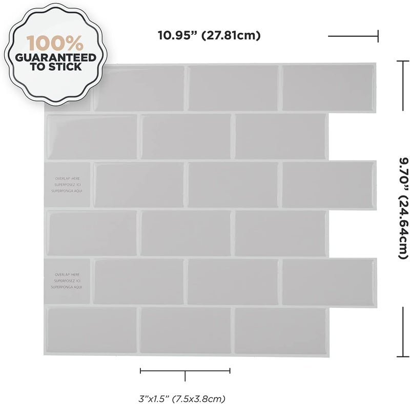 Smart Tiles بلاط خلفية لاصق - 10 ورقات بحجم 10.95" × 9.70" - بلاط خلفية لاصق ثلاثي الأبعاد للمطبخ، الحمام، جدار البلاط، كاسندرا - Image 3