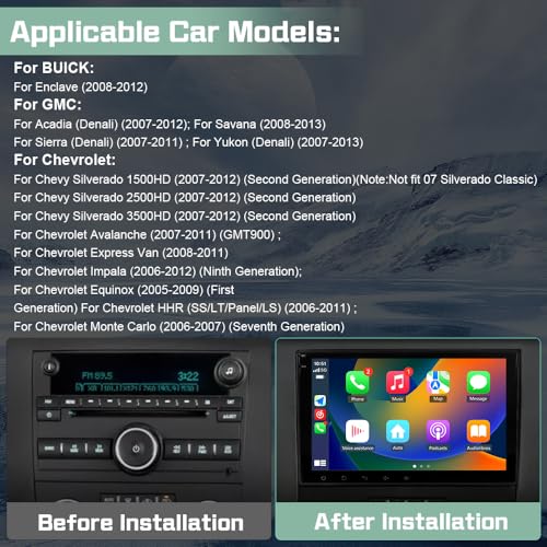 Junsun 4Core Car Radio Stereo for Chevy Silverado Tahoe GMC Sierra Yukon 2007-2013, 8 Inch IPS Screen with CarPlay Android Auto Bluetooth GPS Navigation Backup Camera - Image 3