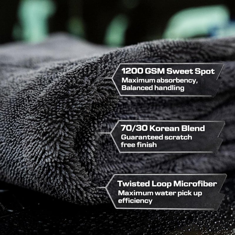 Phinish The Giant Giant 24"x36" Car Drying Towel – Ultra Absorbent 1200 GSM Twisted Loop Microfiber, Scratch-Free, Streak-Free, 70/30 Korean Blend – Includes Wash Mitt & Glass Towel for Auto Detailing Multi-demand satisfied design - Image 3