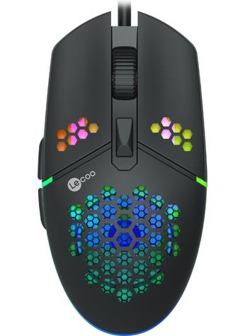 lecoo Lenovo MS105 Wired RGB LED Illuminated 3200DPI 6-Button Gaming Mouse Black  - Image 1