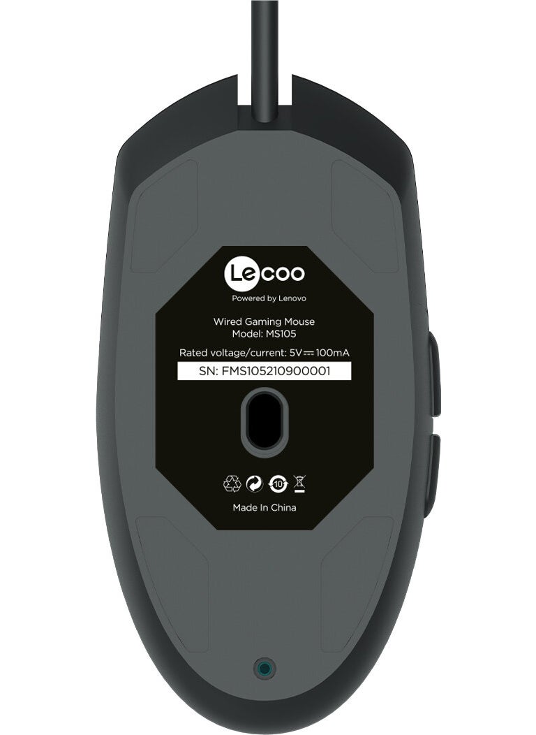 lecoo - Lenovo MS105 Wired RGB LED Illuminated 3200DPI 6-Button Gaming Mouse Black - Image 1