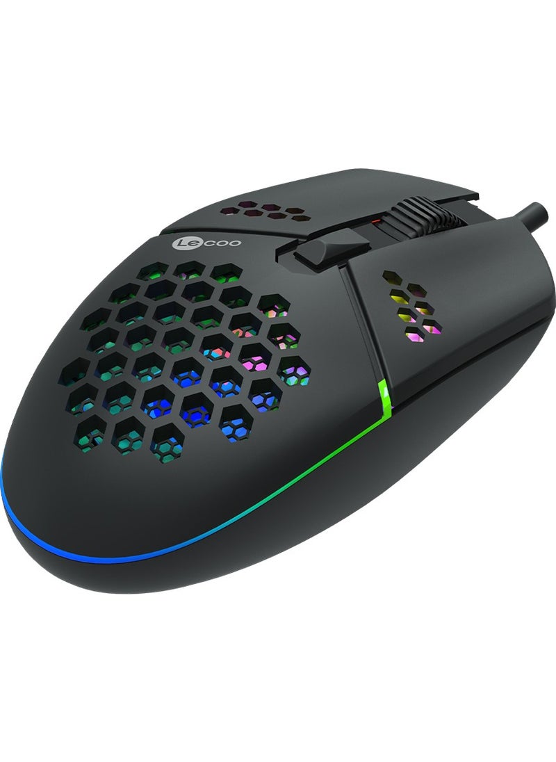 lecoo - Lenovo MS105 Wired RGB LED Illuminated 3200DPI 6-Button Gaming Mouse Black - Image 1