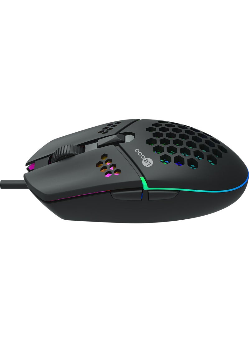 lecoo - Lenovo MS105 Wired RGB LED Illuminated 3200DPI 6-Button Gaming Mouse Black - Image 1