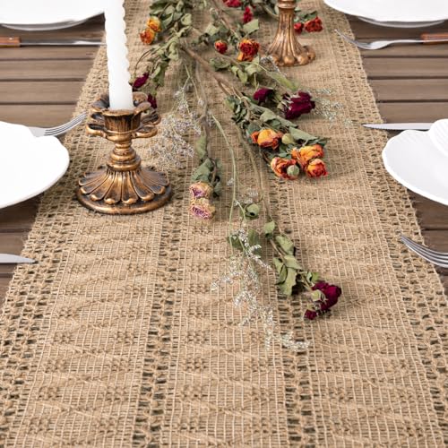 Socomi Boho Table Runner Summer Farmhouse Burlap Jute Bamboo Rustic Dining Kitchen Centerpiece Decor Small Macrame Woven Coffee Table Runner for Dresser Scarf Home Decor 12x60 inch - Image 3