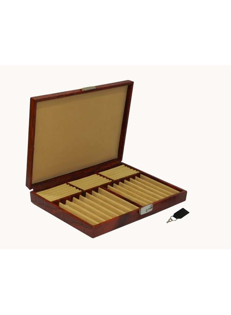 LAVERI LEATHER Laveri 14 Piece Genuine Leather Pen  Case Storage and Fountain Pen , Chain, Braslets ,Ring And Cufflinks Organizer Box with Key Lock - Image 4