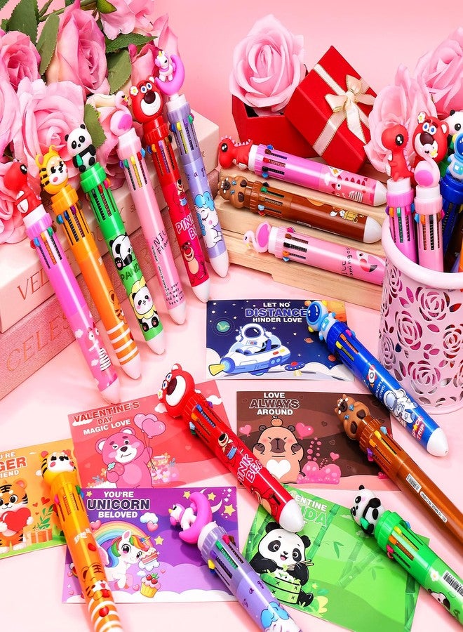 LUYI 24 Pack Valentines Day Pens for Kids, Valentines Day Card and 10-in-1 Multicolor Pen Retractable Ballpoint Pen Bulk for Valentine Gift School Classroom Party Favors Students Rewards Supplies - Image 4