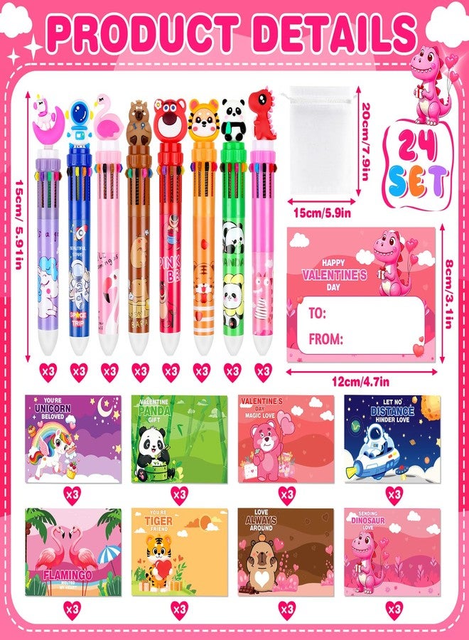 LUYI 24 Pack Valentines Day Pens for Kids, Valentines Day Card and 10-in-1 Multicolor Pen Retractable Ballpoint Pen Bulk for Valentine Gift School Classroom Party Favors Students Rewards Supplies - Image 2