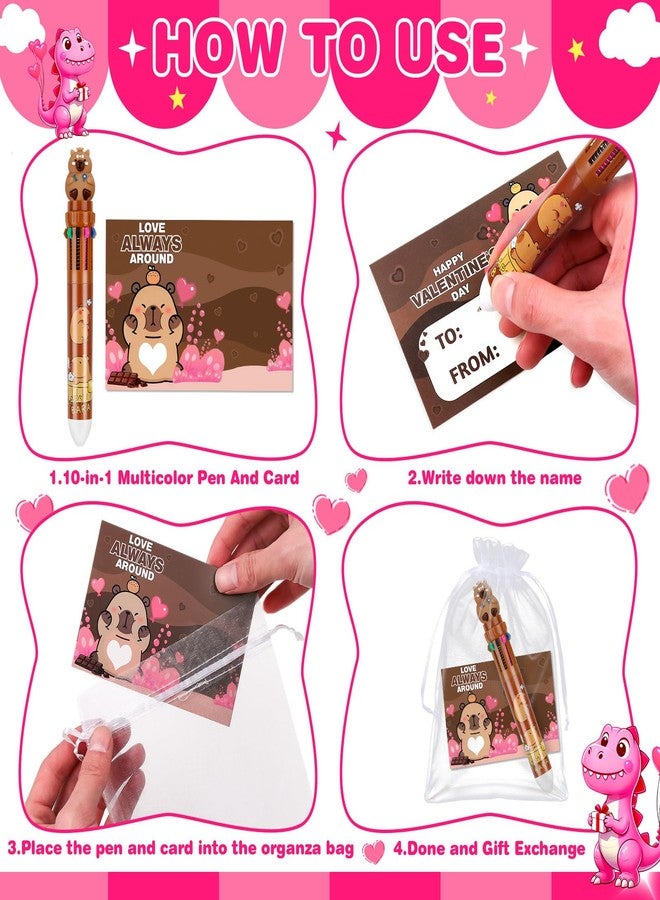 LUYI 24 Pack Valentines Day Pens for Kids, Valentines Day Card and 10-in-1 Multicolor Pen Retractable Ballpoint Pen Bulk for Valentine Gift School Classroom Party Favors Students Rewards Supplies - Image 5