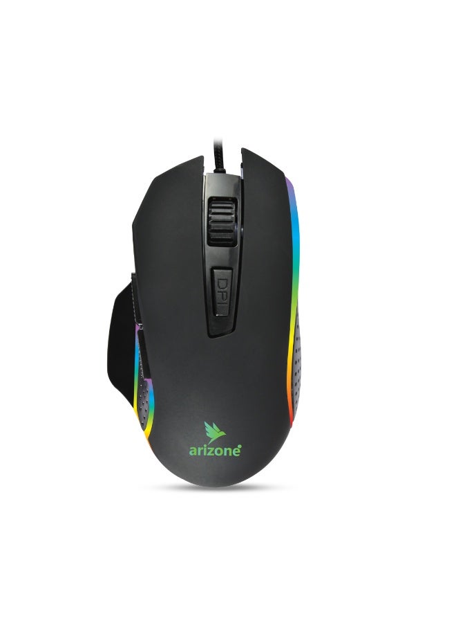 Arizone WM-07 Wired RGB Gaming Mouse – 6-Button Ergonomic Optical Mouse with Precision DPI Adjustment and Side Navigation Black - Image 1