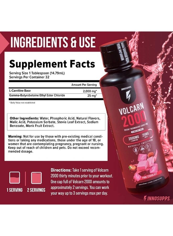 INNOSUPPS Volcarn 2000 - Advanced Fat Burning Liquid | L-Carnitine, GBEEC, Boost Energy, ATP Enhancer | Caffeine Free, No Artificial Sweeteners | 32 Servings (Rainbow Sherbet) - Image 2