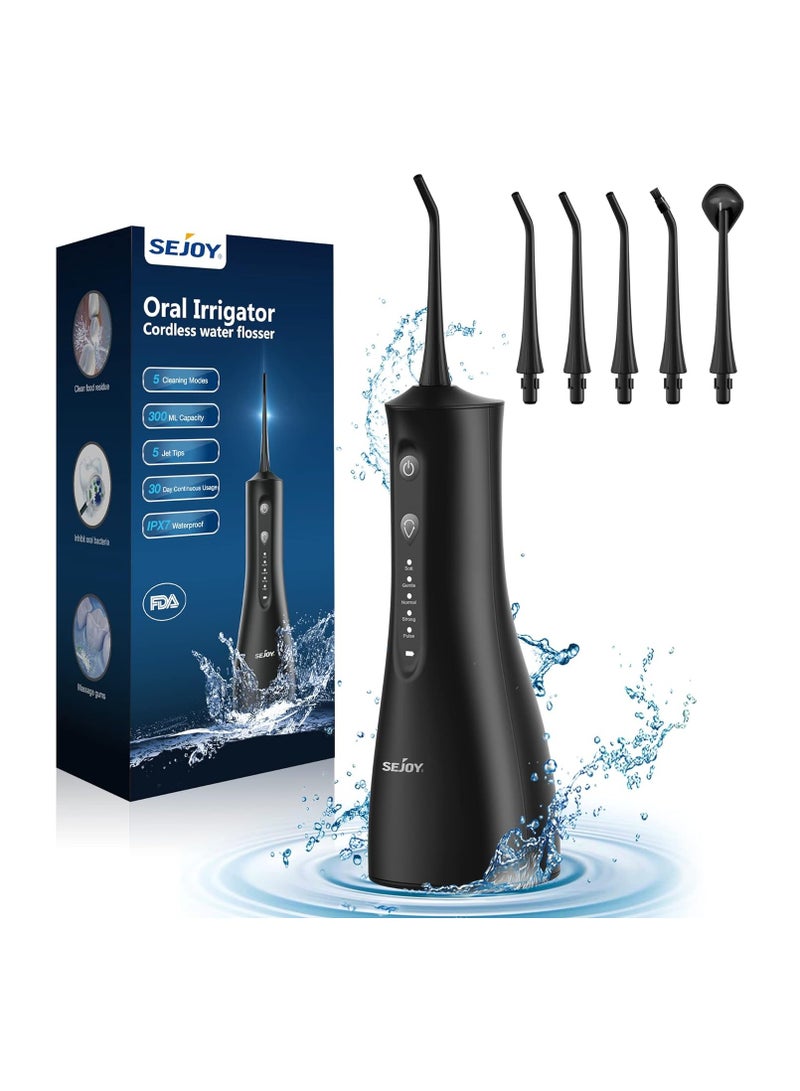 SEJOY Water Dental flosser for Teeth Cleaning, Cordless Portable Oral Irrigator Rechargeable, 5 Modes-5 Tips, IPX7 Waterproof Powerful Water Teeth Cleaner for Home Travel - Image 1