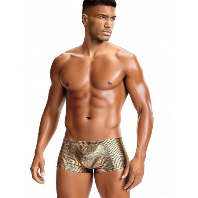 ohyeahlady Men's Metallic Faux Snakeskin Boxer Briefs Shiny Trunks with U-Convex Pouch Performance Underwear - Image 5