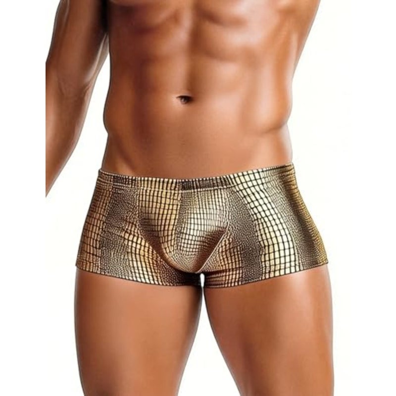 ohyeahlady Men's Metallic Faux Snakeskin Boxer Briefs Shiny Trunks with U-Convex Pouch Performance Underwear - Image 4