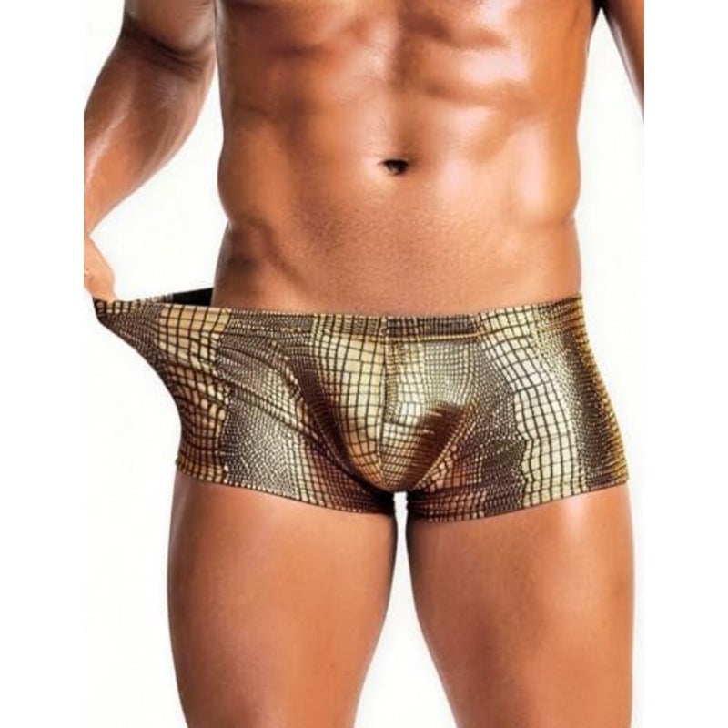ohyeahlady Men's Metallic Faux Snakeskin Boxer Briefs Shiny Trunks with U-Convex Pouch Performance Underwear - Image 1