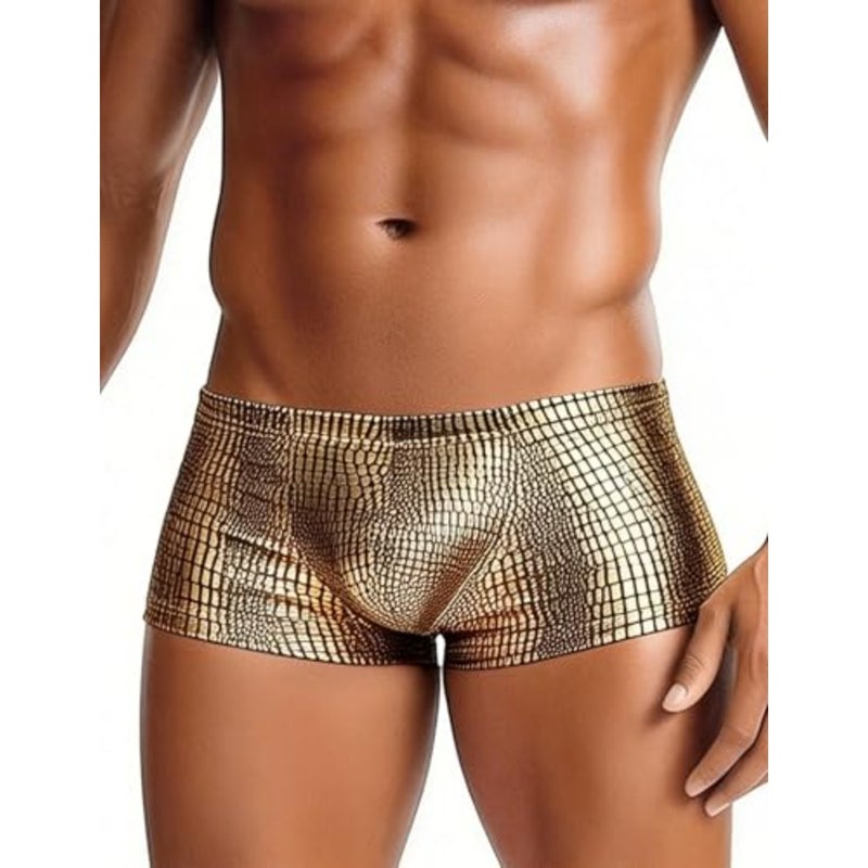 ohyeahlady Men's Metallic Faux Snakeskin Boxer Briefs Shiny Trunks with U-Convex Pouch Performance Underwear - Image 3