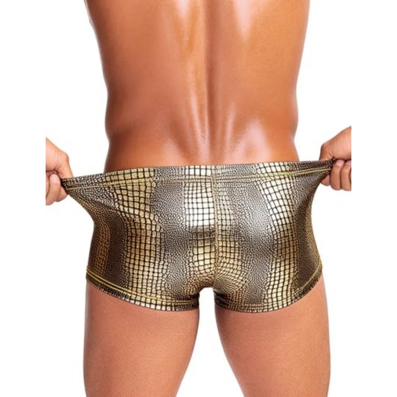 ohyeahlady Men's Metallic Faux Snakeskin Boxer Briefs Shiny Trunks with U-Convex Pouch Performance Underwear - Image 2