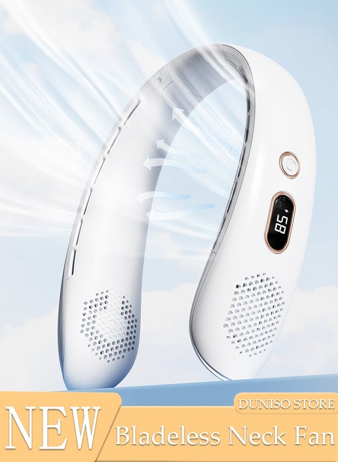 DUNISO Portable Neck Fan, Hands Free Bladeless Neck Fan WIth LED Display, 3 Speeds Adjustable USB Rechargeable Battery Powered Personal Neck Fan for Office, Travel, Sports, Household, Outdoor - Image 1