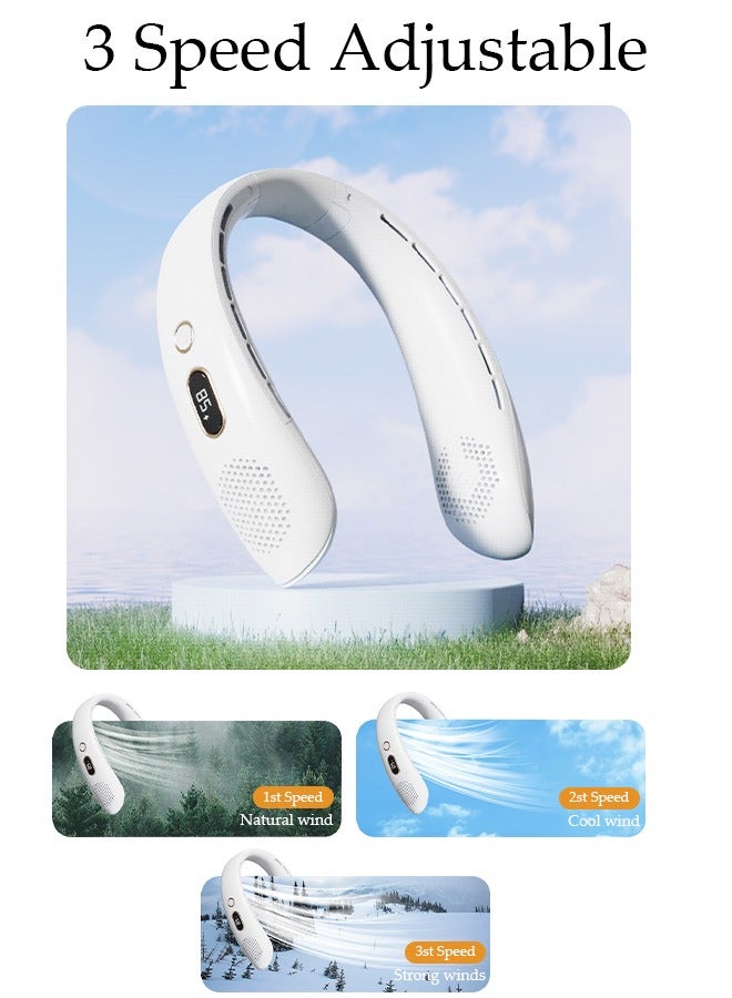 DUNISO Portable Neck Fan, Hands Free Bladeless Neck Fan WIth LED Display, 3 Speeds Adjustable USB Rechargeable Battery Powered Personal Neck Fan for Office, Travel, Sports, Household, Outdoor - Image 2