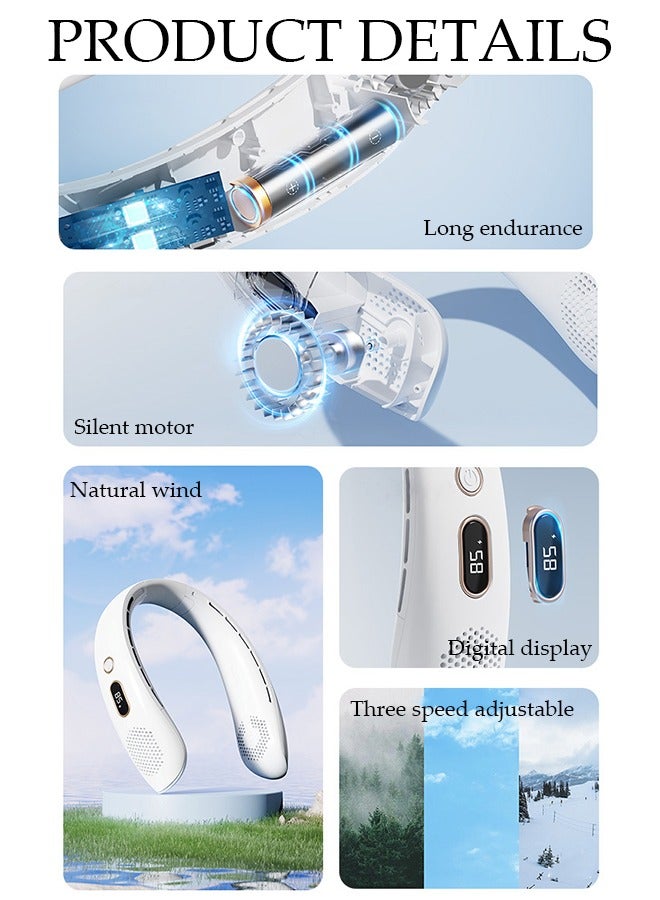 DUNISO Portable Neck Fan, Hands Free Bladeless Neck Fan WIth LED Display, 3 Speeds Adjustable USB Rechargeable Battery Powered Personal Neck Fan for Office, Travel, Sports, Household, Outdoor - Image 3